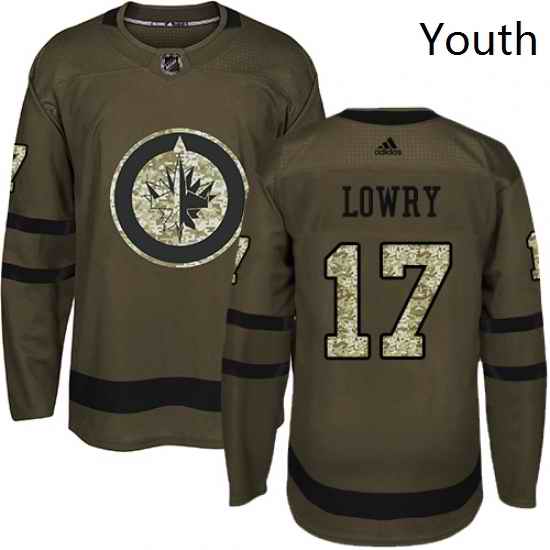 Youth Adidas Winnipeg Jets 17 Adam Lowry Premier Green Salute to Service NHL Jersey